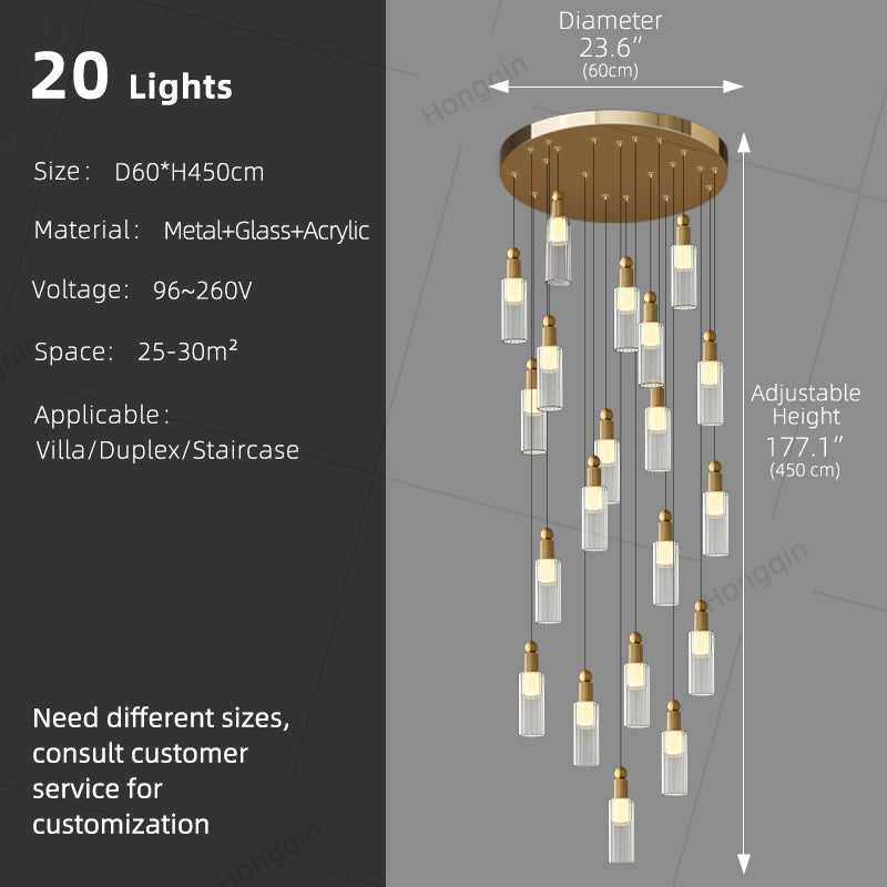 Modern Glass Chandelier for Stairs Sitting Room Villa Staircase Chandelier High Ceiling Pendant Lights Staircase Hanging Lamp