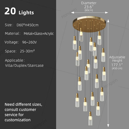 Modern Glass Chandelier for Stairs Sitting Room Villa Staircase Chandelier High Ceiling Pendant Lights Staircase Hanging Lamp