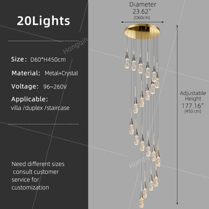 Modern Staircase Pendant Light Luxury Villa Attic Restaurant Suspended Ceiling Ceiling Light Designer Crystal Pendant Light