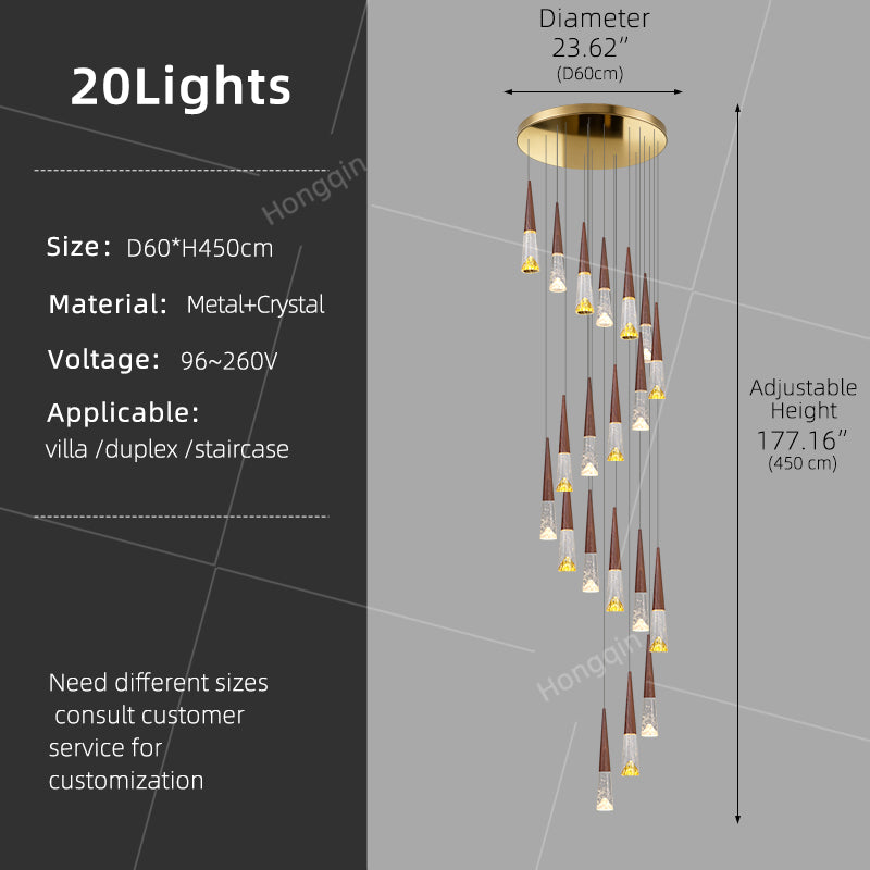 Staircase Hanging Light Rotating Staircase Crystal Chandelier Hanging Lamp Hall Villa High Ceiling Long Pendant Light Lighting