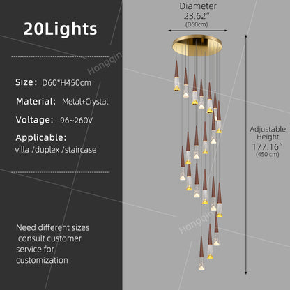 Staircase Hanging Light Rotating Staircase Crystal Chandelier Hanging Lamp Hall Villa High Ceiling Long Pendant Light Lighting