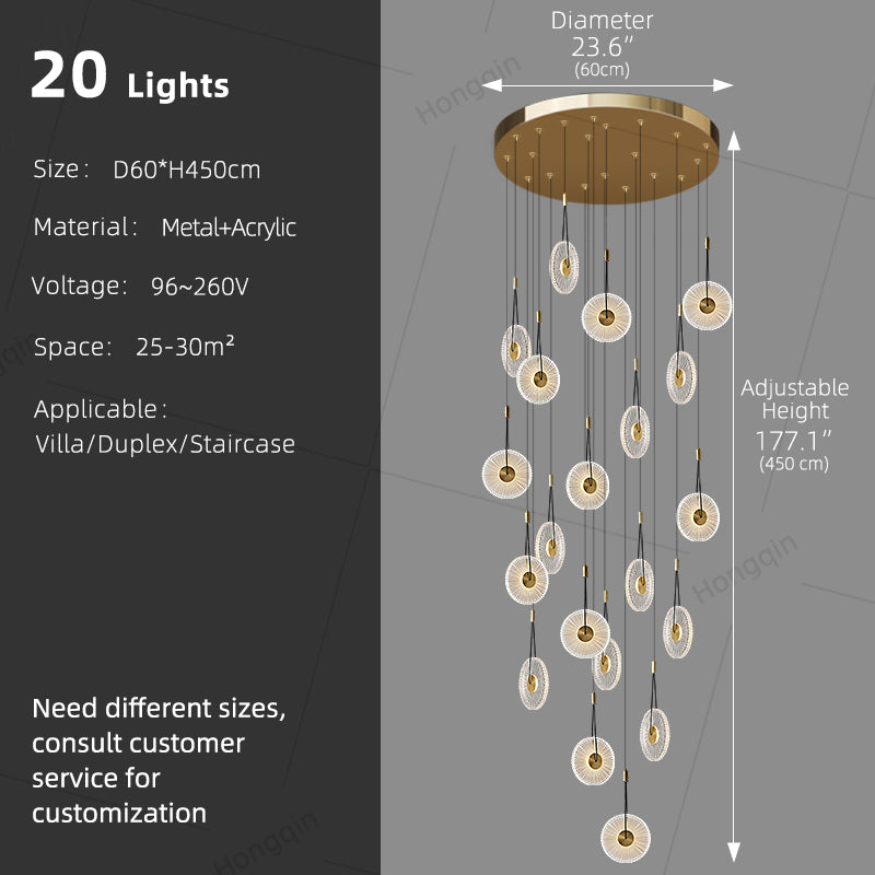 Modern Minimalist Stairs Chandelier Rotating Staircase Hanging Lights Acrylic Luxury Villa High Ceiling Pendent Light Lustre