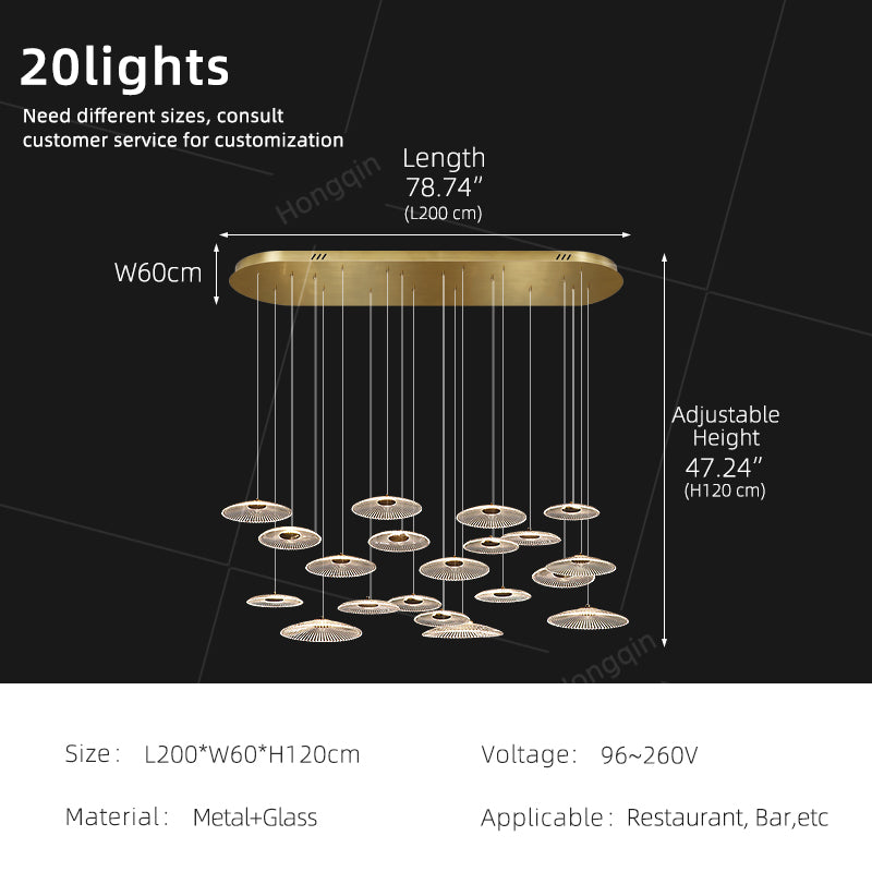 Modern Luxury Glass Chandelier Bar Kitchen Island Table Ripple Water Glass Pendant Lamp Art High Ceiling Hanging Lights