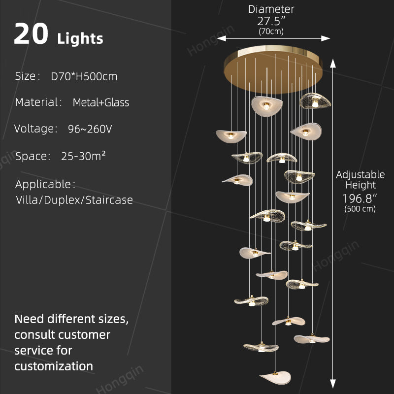 Stair Light LED Glass Chandelier Modern Pendant Light for Living Restaurant Staircase Long Villa Hote Luxury Stairwell Lighting