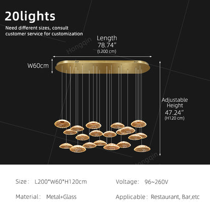 Luxury Ripple Water Glass Chandelier Living Room Kitchen High Ceiling Hanging Lights Art Dining Room Island Bar Pendant Lamp