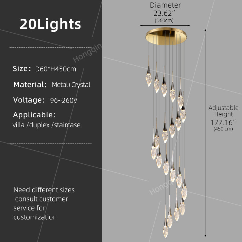 Modern Staircase Chandelier Light Luxury Villa Attic Hanging Ceiling Lamp Designer Crystal Raindrop Pendant Light