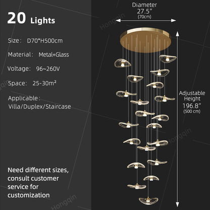 Indoor Rotating Staircase Hanging Lights Nordic Minimalist Villa Staircase Glass High Ceiling Chandelier Luxury Lighting