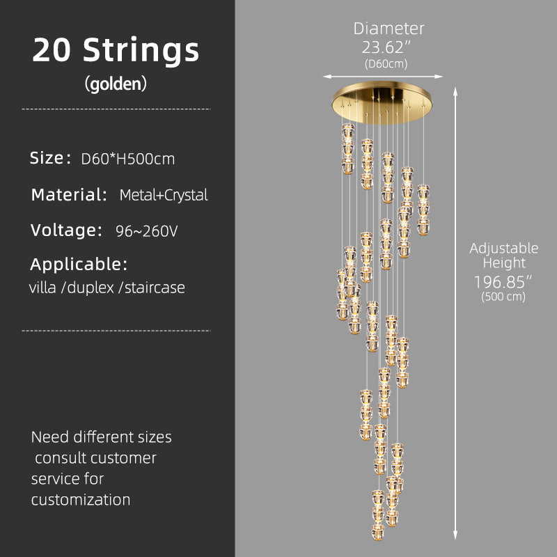 Modern Crystal Stair Loft Duplex Chandelier
