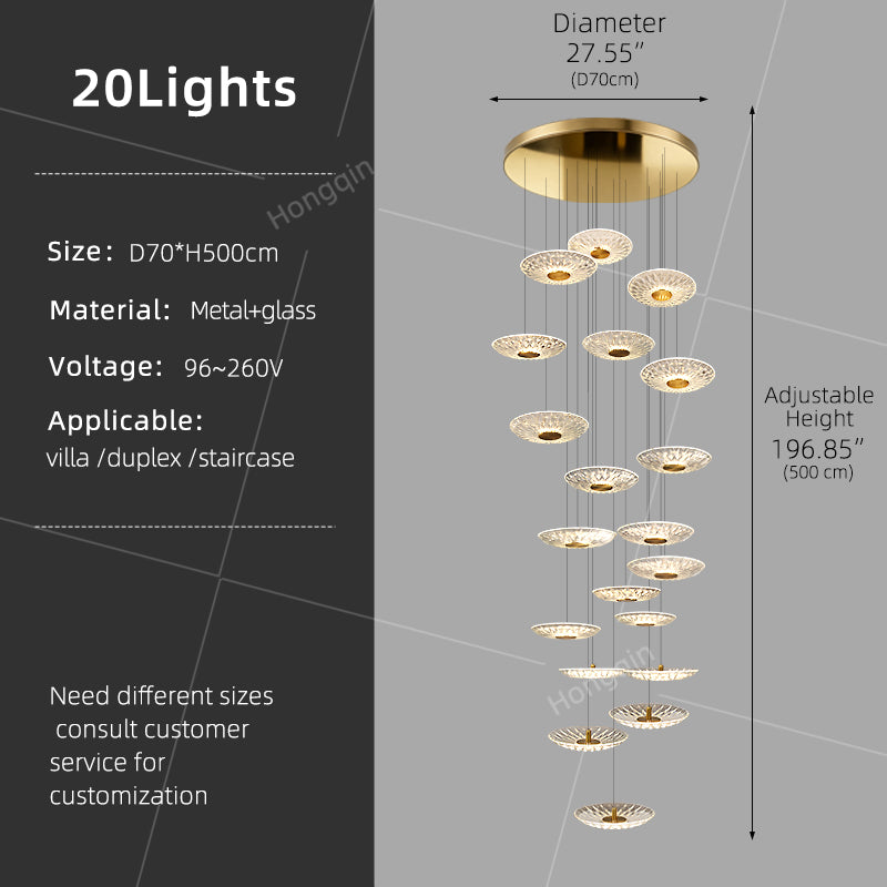 Luxury Glass Long Duplex Attic Stair Chandelier