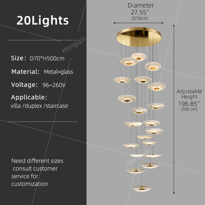 Luxury Glass Long Duplex Attic Stair Chandelier