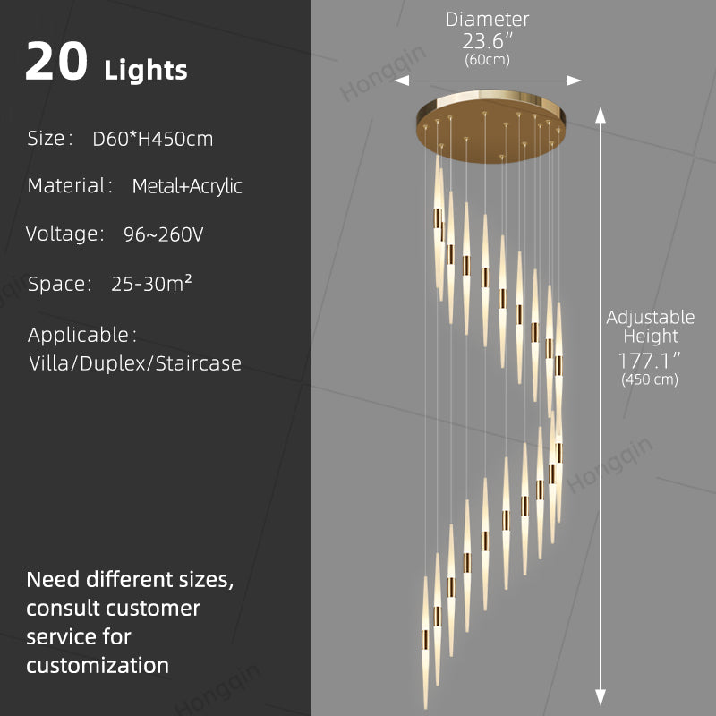 Acrylic Design Ceiling Stair Pendant Lamp Lighting Luxury Fixture Chandelier Long Staircase Chandelier Lustre Hanging Light