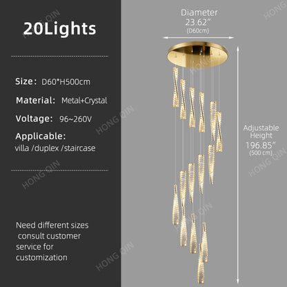 Luxury Spiral Staircase Crystal Chandelier
