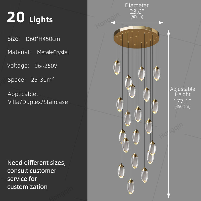 Stair Chandelier Luxury Crystal Chandelier Villa Duplex Loft Pendent Light Lighting Staircase High Ceiling Led Hanging Lamp
