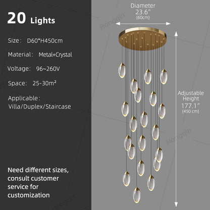 Stair Chandelier Luxury Crystal Chandelier Villa Duplex Loft Pendent Light Lighting Staircase High Ceiling Led Hanging Lamp