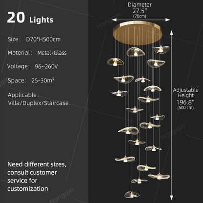 Staircase Duplex Loft Pendant Light Rotating Staircase Light Glass Pendants Lighting Modern Ceiling Chandelier