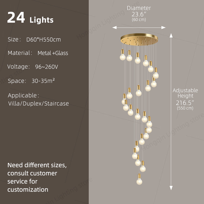 Modern Luxury Long Glass Stairs Chandelier