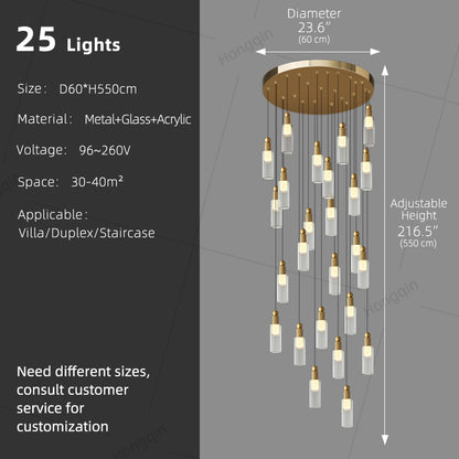 Modern Glass Chandelier for Stairs Sitting Room Villa Staircase Chandelier High Ceiling Pendant Lights Staircase Hanging Lamp