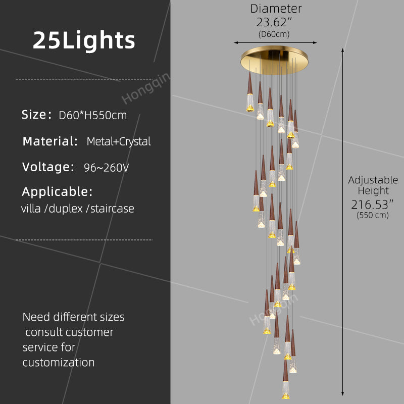 Staircase Hanging Light Rotating Staircase Crystal Chandelier Hanging Lamp Hall Villa High Ceiling Long Pendant Light Lighting
