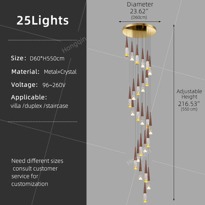 Staircase Hanging Light Rotating Staircase Crystal Chandelier Hanging Lamp Hall Villa High Ceiling Long Pendant Light Lighting