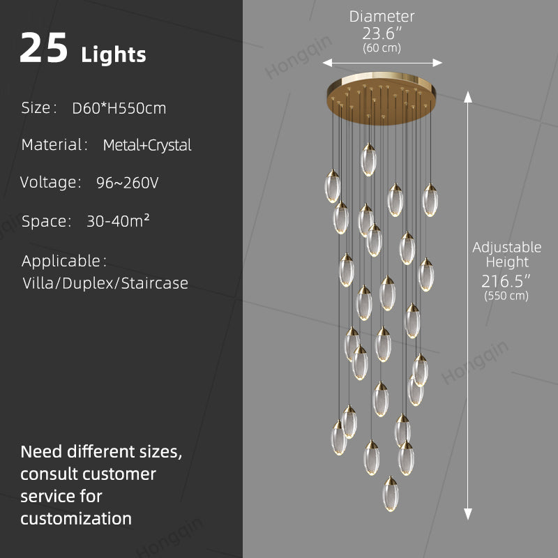 Stair Chandelier Luxury Crystal Chandelier Villa Duplex Loft Pendent Light Lighting Staircase High Ceiling Led Hanging Lamp