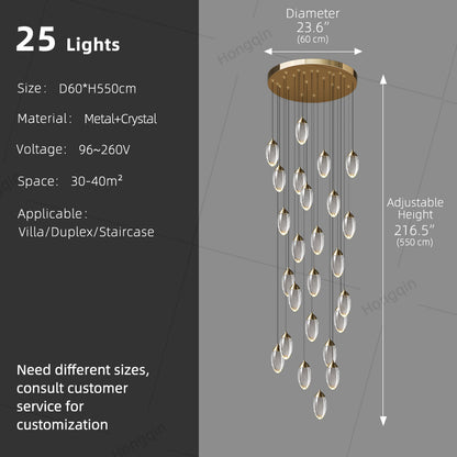Stair Chandelier Luxury Crystal Chandelier Villa Duplex Loft Pendent Light Lighting Staircase High Ceiling Led Hanging Lamp
