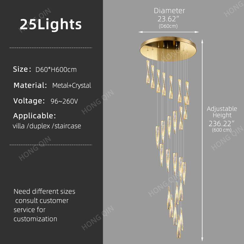 Luxury Spiral Staircase Crystal Chandelier