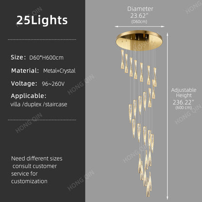 Luxury Spiral Staircase Crystal Chandelier