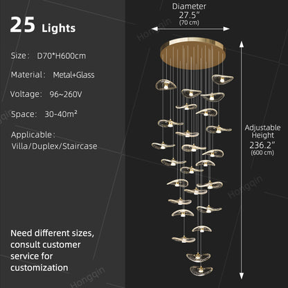 Indoor Rotating Staircase Hanging Lights Nordic Minimalist Villa Staircase Glass High Ceiling Chandelier Luxury Lighting