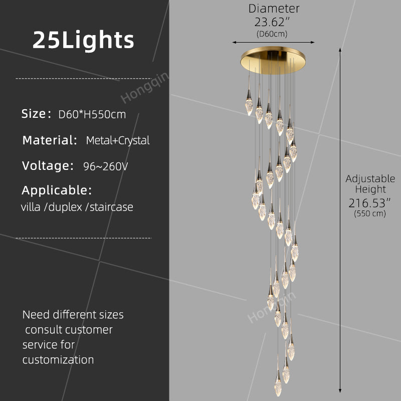 Modern Staircase Chandelier Light Luxury Villa Attic Hanging Ceiling Lamp Designer Crystal Raindrop Pendant Light