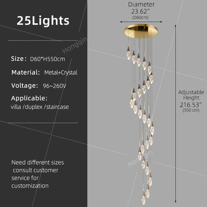 Modern Staircase Chandelier Light Luxury Villa Attic Hanging Ceiling Lamp Designer Crystal Raindrop Pendant Light
