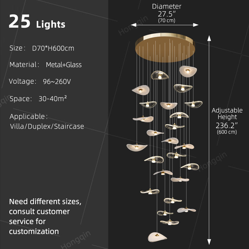 Stair Light LED Glass Chandelier Modern Pendant Light for Living Restaurant Staircase Long Villa Hote Luxury Stairwell Lighting