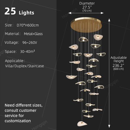 Stair Light LED Glass Chandelier Modern Pendant Light for Living Restaurant Staircase Long Villa Hote Luxury Stairwell Lighting