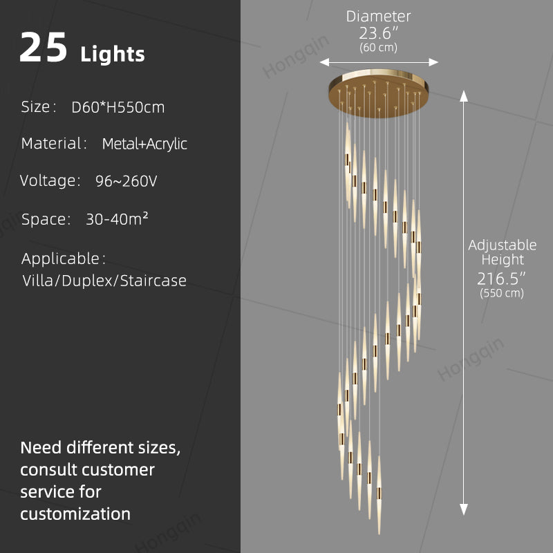 Acrylic Design Ceiling Stair Pendant Lamp Lighting Luxury Fixture Chandelier Long Staircase Chandelier Lustre Hanging Light