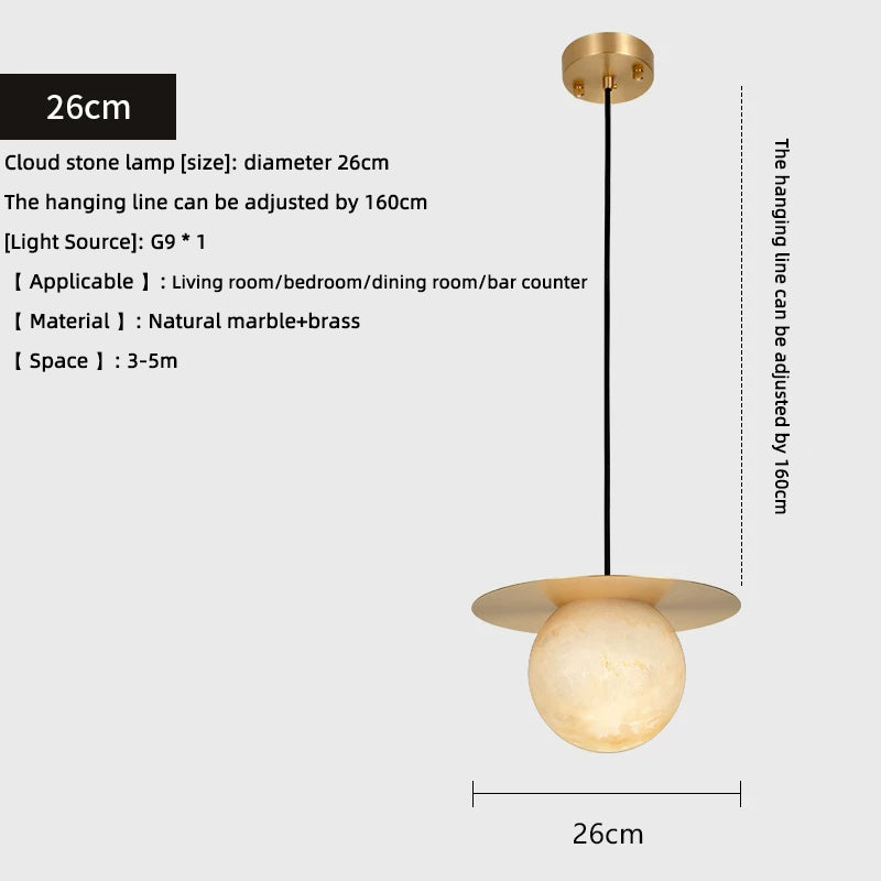Cloud Stone LED Copper Round Lampshade chandelier