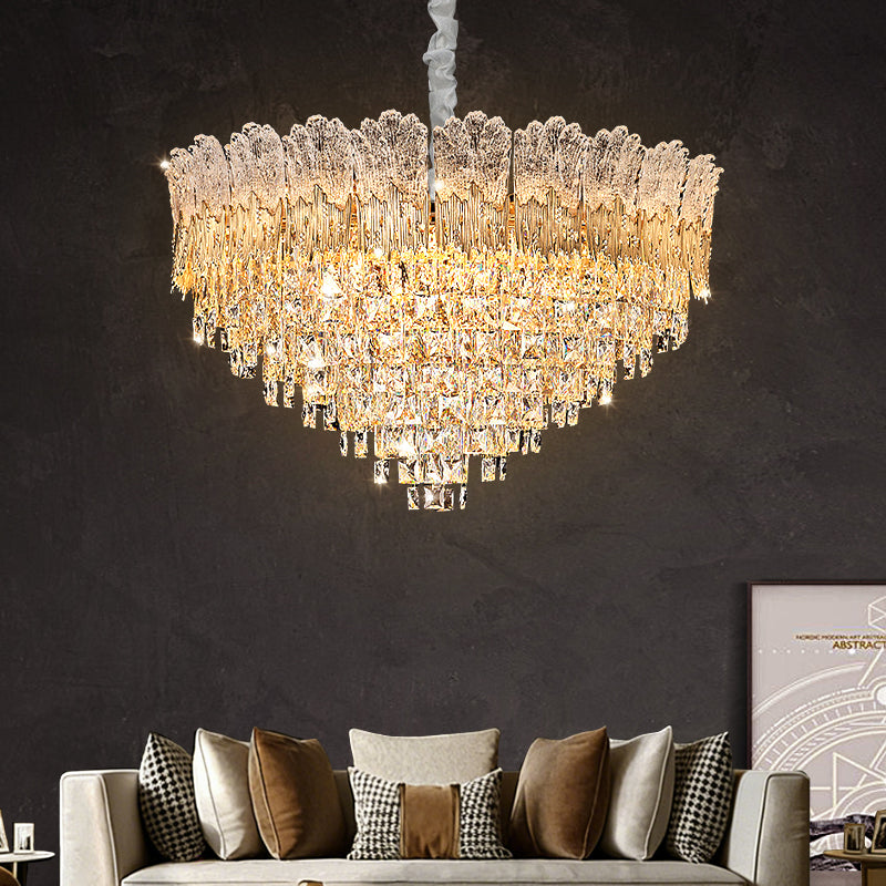 Modern Luxury Gold Iron Crystal Living Room Hanging Lamp