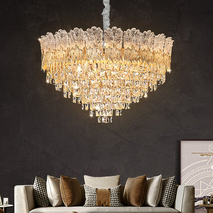 Modern Luxury Gold Iron Crystal Living Room Hanging Lamp