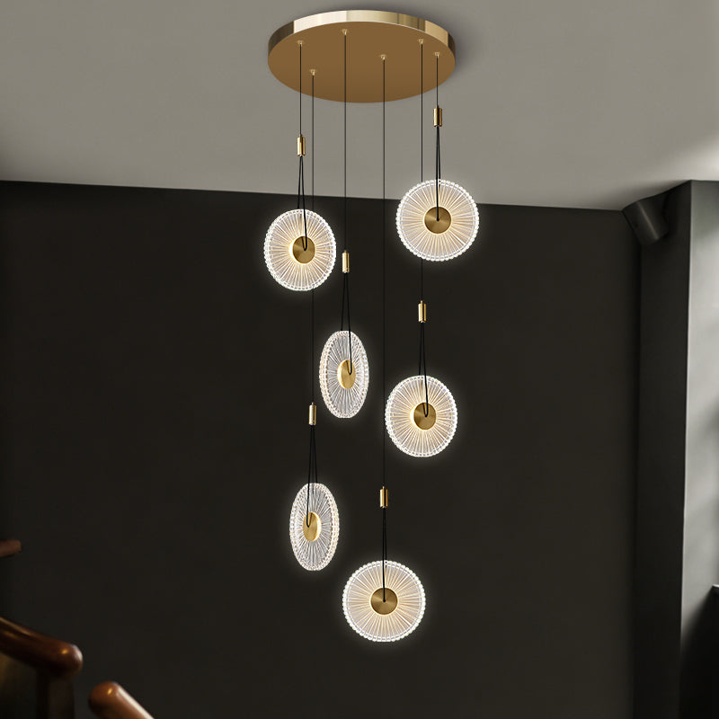 Modern Minimalist Stairs Chandelier Rotating Staircase Hanging Lights Acrylic Luxury Villa High Ceiling Pendent Light Lustre