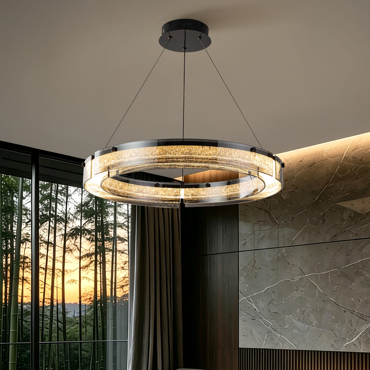 Modern Double Ring LED Suspension Chandelier