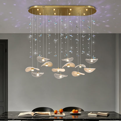 Dining Room Chandeliers Modern Villa Table Island Pendant Lamp Cream-white Lotus Leaf Glass Art Hanging Lamp