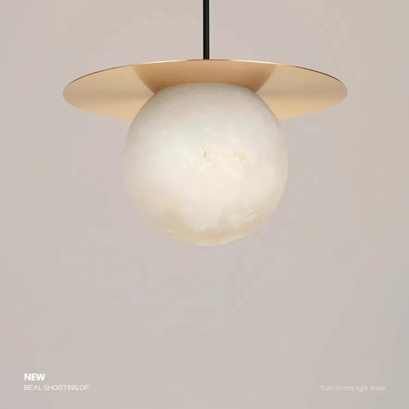 Cloud Stone LED Copper Round Lampshade chandelier