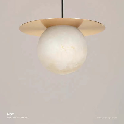 Cloud Stone LED Copper Round Lampshade chandelier