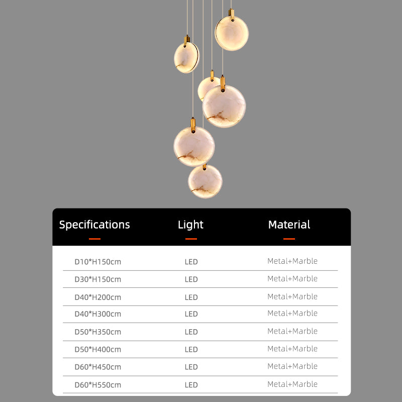 Luxury High Ceiling Hanging Lights Marble Pendant Light for Stair Lustre Sitting Room Villa Staircase Chandelier Lighting