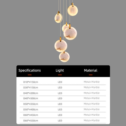 Luxury High Ceiling Hanging Lights Marble Pendant Light for Stair Lustre Sitting Room Villa Staircase Chandelier Lighting