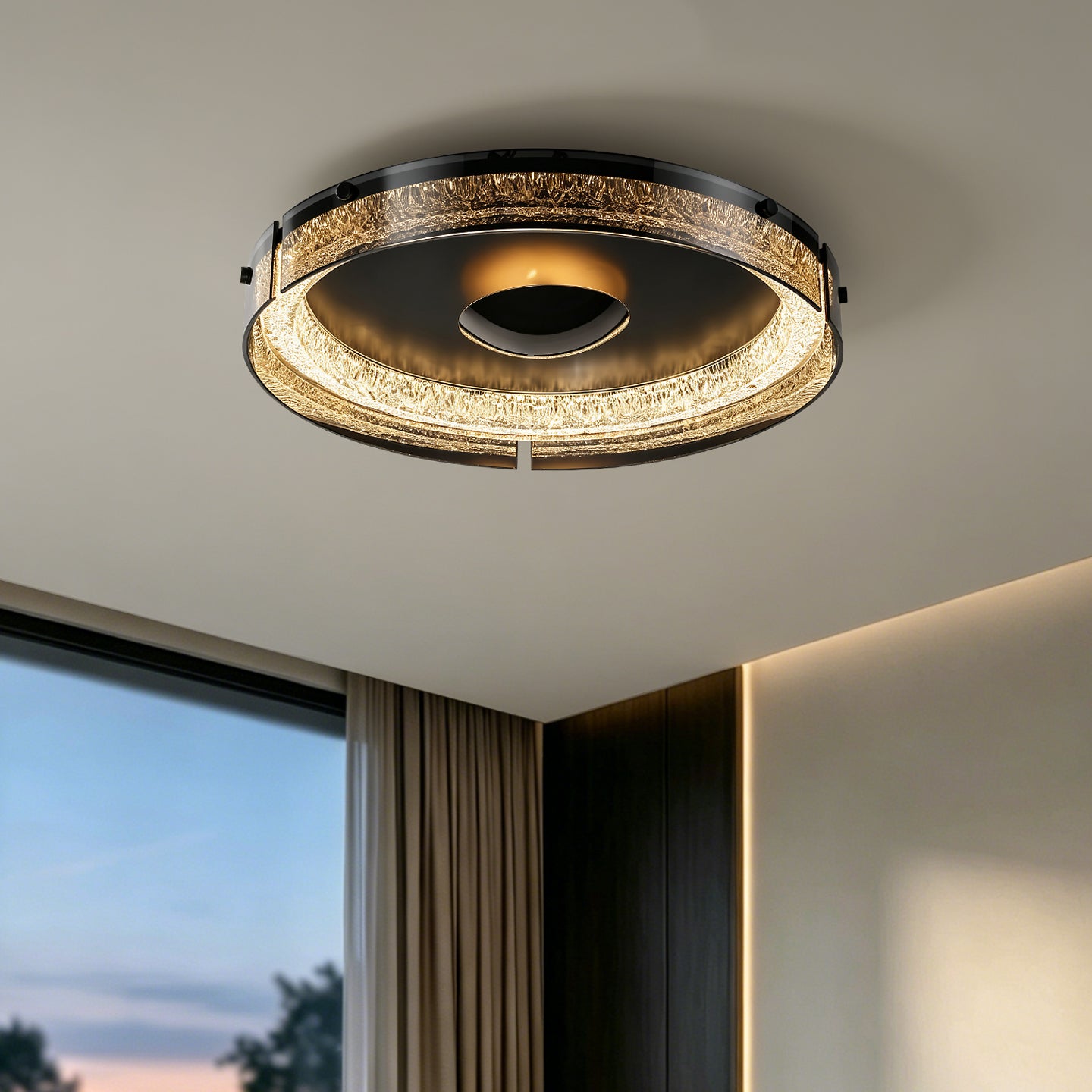 Modern Double Layer Circular Glass LED Ceiling Flush