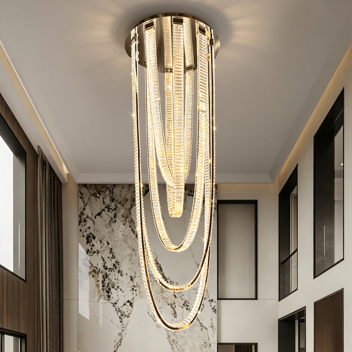Modern Crystal Living Room Duplex Loft Hall High Chandelier