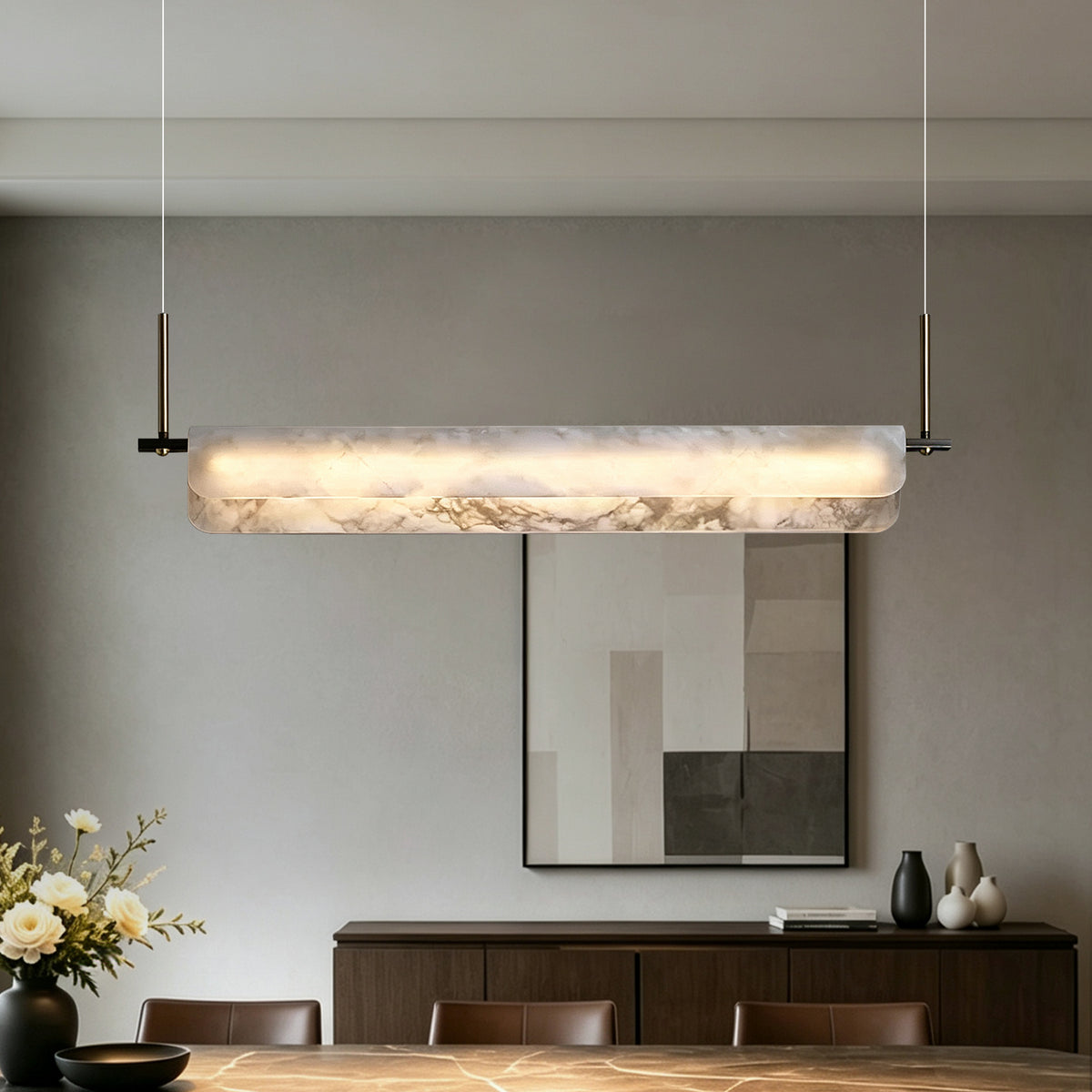 Modern Natural Marble Long Chandelier