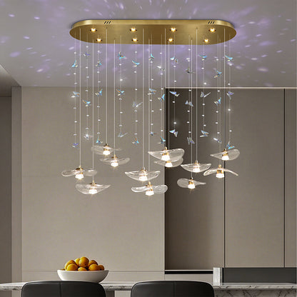 Dining Room Chandeliers Modern Villa Dining Table Bar Counter Kitchen Ceiling Lamp Double Color Lotus Leaf Glass Art Hanging Lam