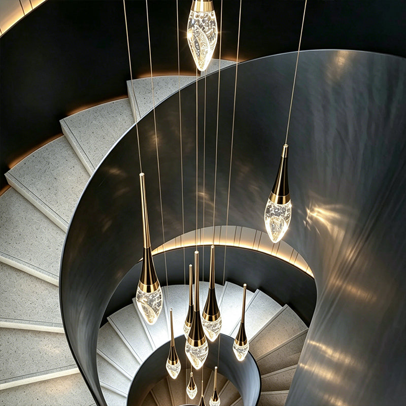 Modern Staircase Chandelier Light Luxury Villa Attic Hanging Ceiling Lamp Designer Crystal Raindrop Pendant Light