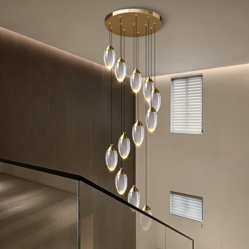 Stair Chandelier Luxury Crystal Chandelier Villa Duplex Loft Pendent Light Lighting Staircase High Ceiling Led Hanging Lamp