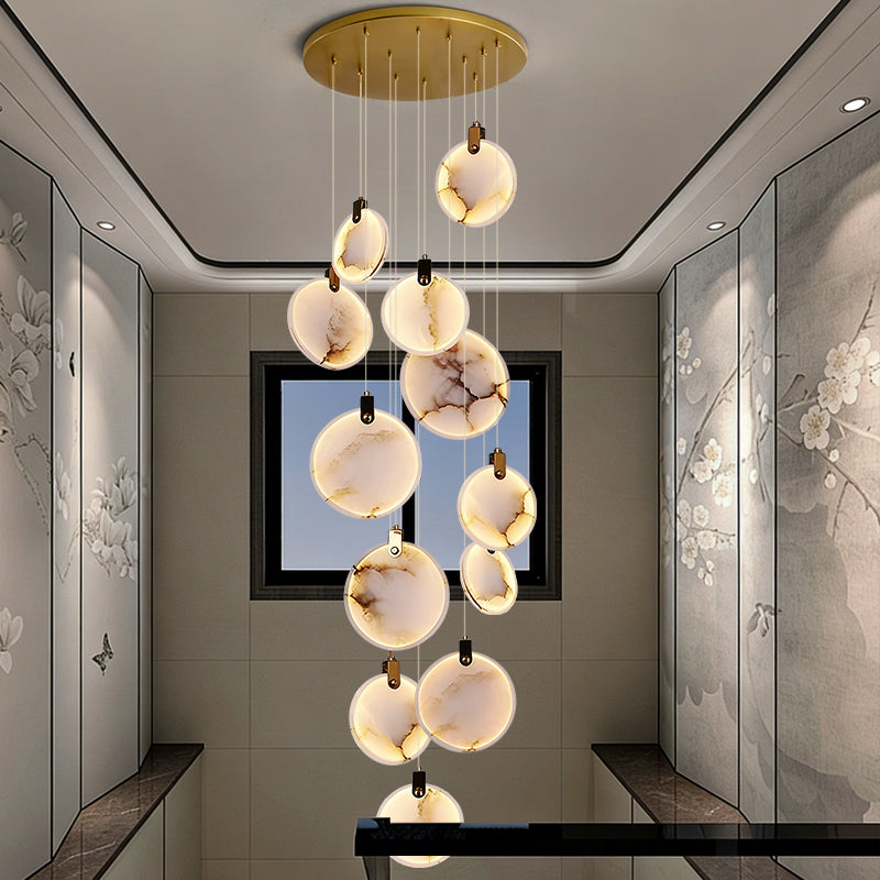 Luxury High Ceiling Hanging Lights Marble Pendant Light for Stair Lustre Sitting Room Villa Staircase Chandelier Lighting